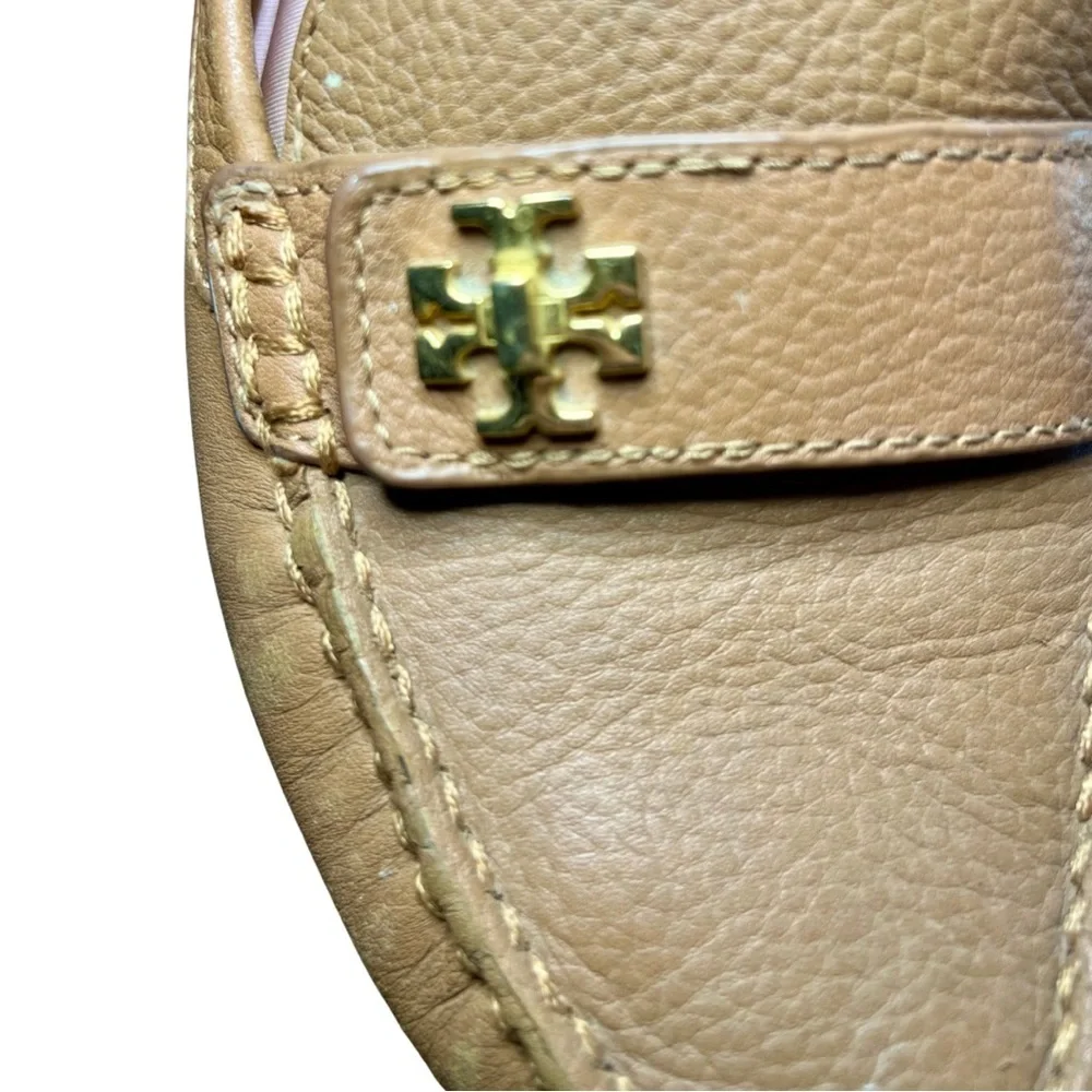 Tory Burch Tan Leather Logo Driving Loafers | Size 8.5M | Gold Hardware